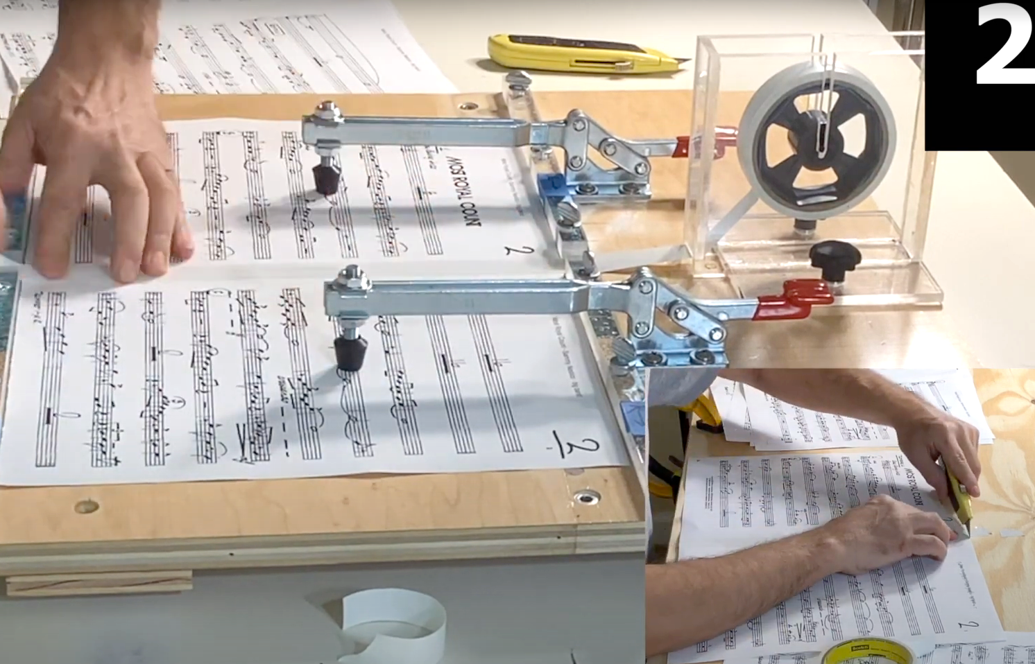 Sheet music taping/binding device/machine