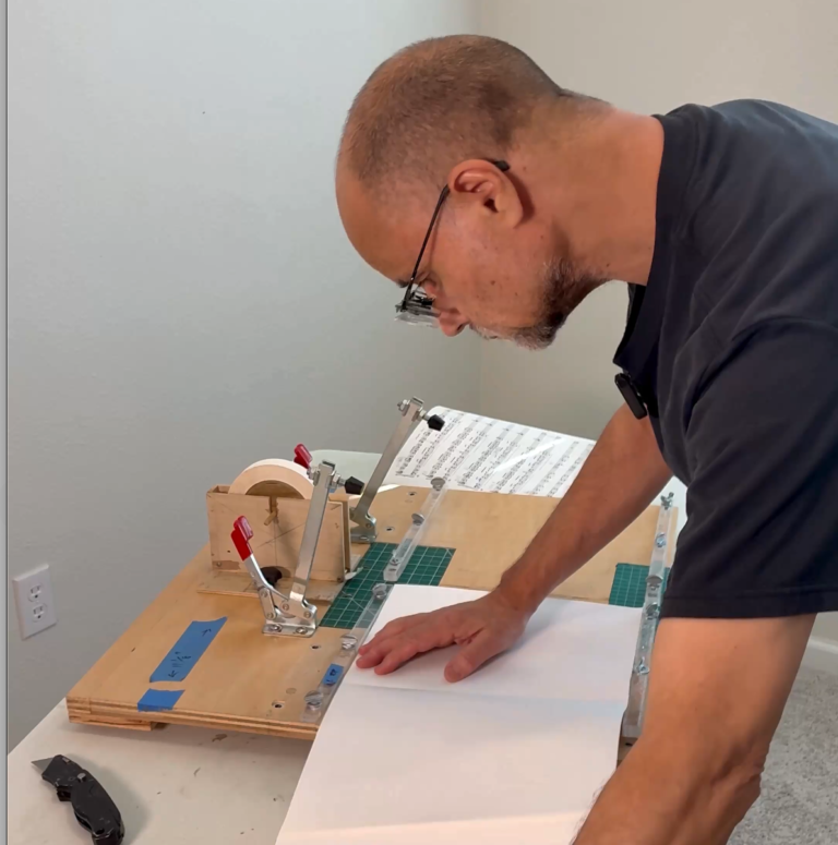 Bill Fulton custom sheet music taping machine demonstration for music prep and orchestration parts