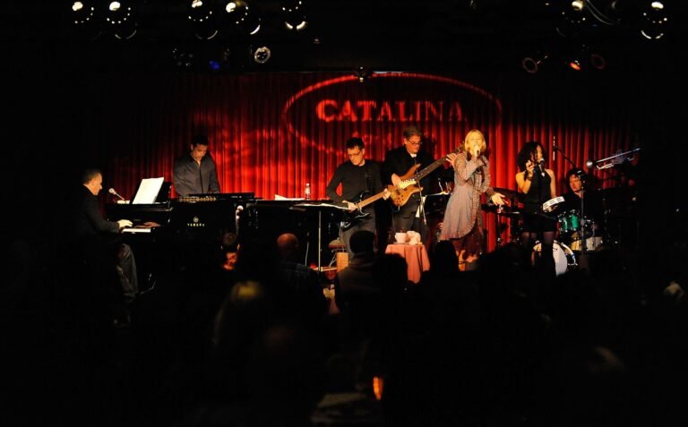 Musicians performing live on stage at a jazz club in Los Angeles