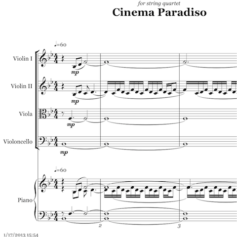 Cinema Paradiso string quartet arrangement by Bill Fulton