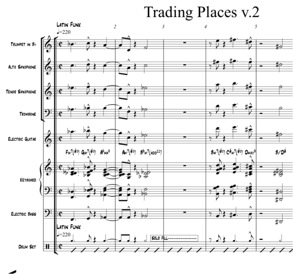 Trading Places little big band arrangement by Bill Fulton